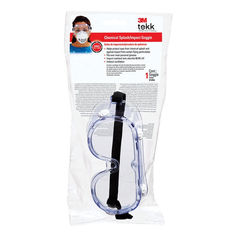 3M Chemical splash Safety Glasses Clear Lens Clear Frame Bagged