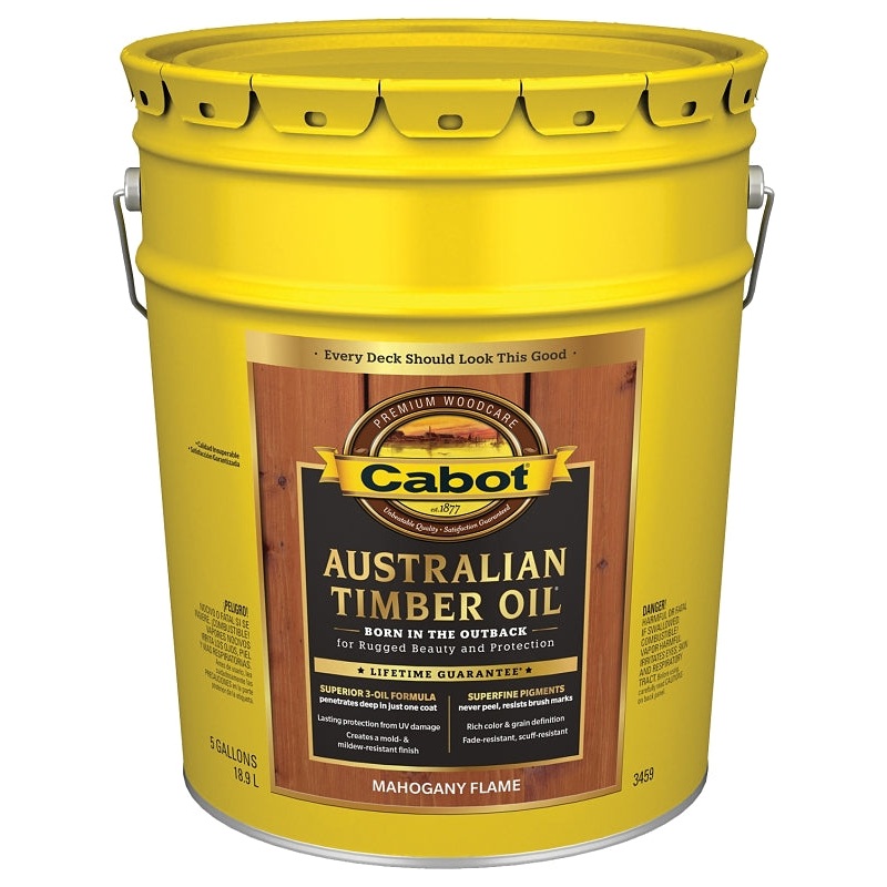 Cabot 140.0003459.008 Australian Timber Oil, Mahogany Flame, Liquid, 5 gal Pail