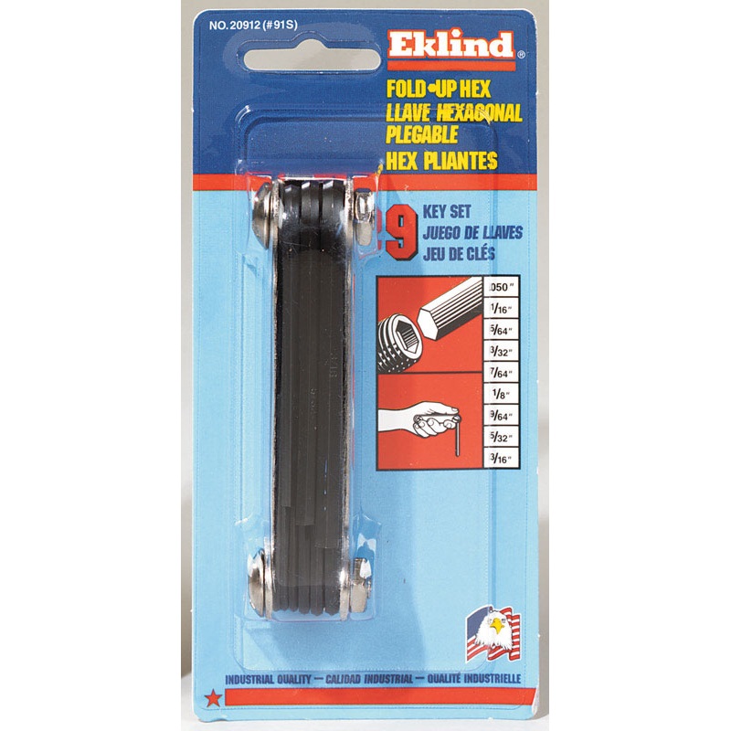 Eklind SAE Fold-Up Hex Key Set 9 pc. .050 to 3/16