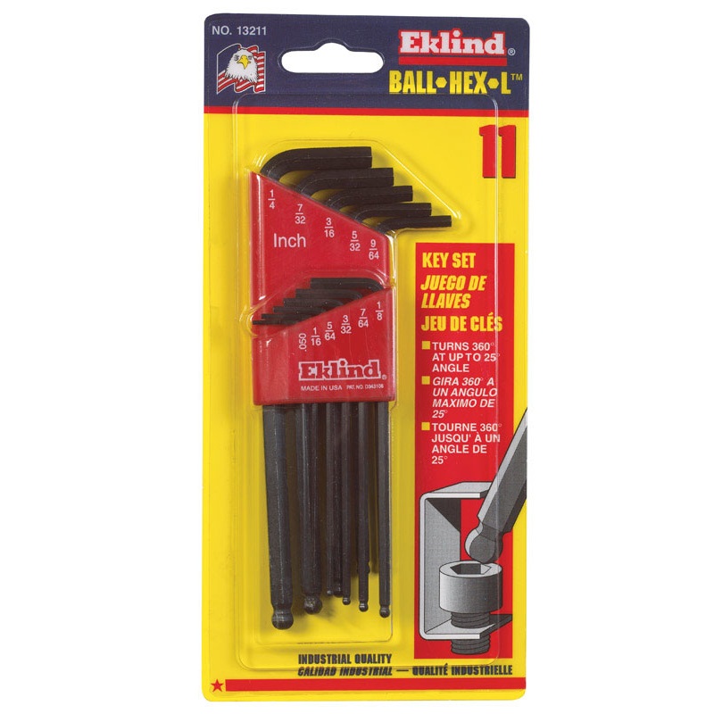 Eklind SAE Long Arm Ball End Hex L-Key Set 11 pc. .050 to 1/4