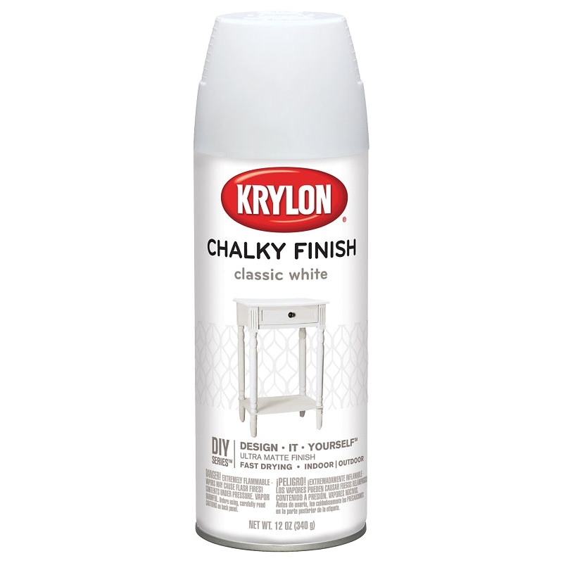 Krylon K04101000 Chalk Spray Paint, Matte, Classic White, 12 oz, Can