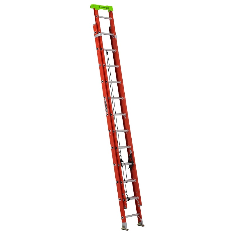 Louisville L-3022-24PT Extension Ladder, 286 in H Reach, 300 lb, 1-1/2 in D Step, Fiberglass, Orange