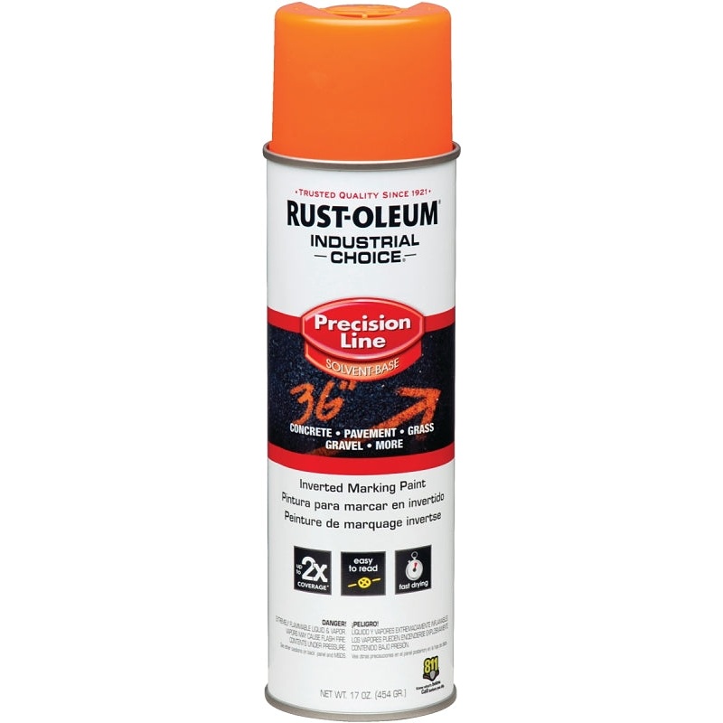 Rust-Oleum 203027 Inverted Marking Spray Paint, Semi-Gloss, Fluorescent Orange, 17 oz, Can