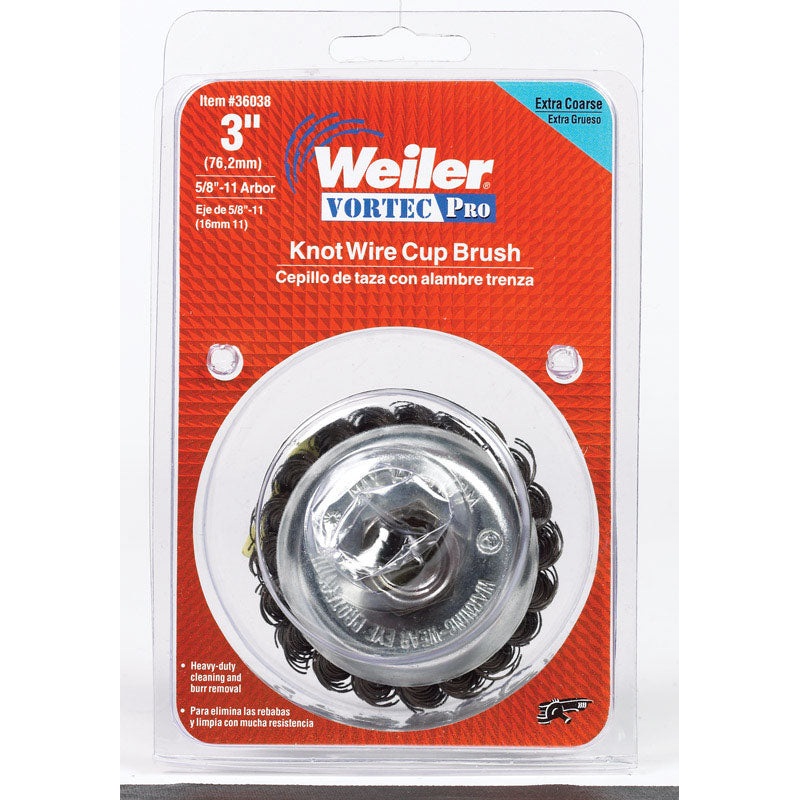 Weiler 3 in. Dia. x 5/8-11 Vortec Pro Steel Cup Brush 1 pc. Knotted