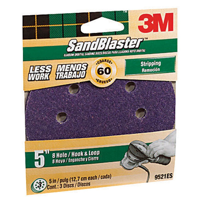 3M 5 in. Dia. Sanding Disc 60 Grit Coarse Hook and Loop 3 pk