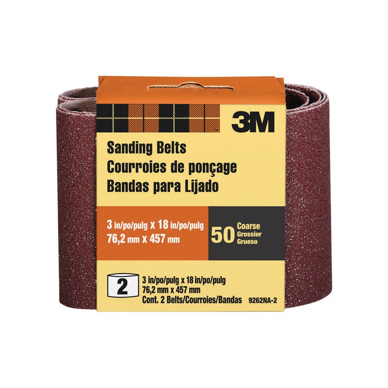 3M Sanding Belt 3 in. W x 18 in. L 50 Grit Coarse 2 pk