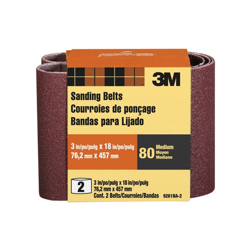 3M Sanding Belt 3 in. W x 18 in. L 80 Grit Medium 2 pk