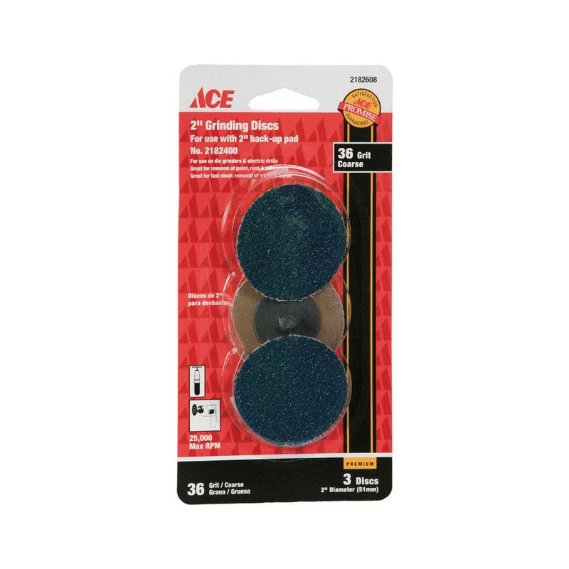 Ace 2 in. Dia. Surface Preparation Disc Kit 36 Grit Coarse 3 pk
