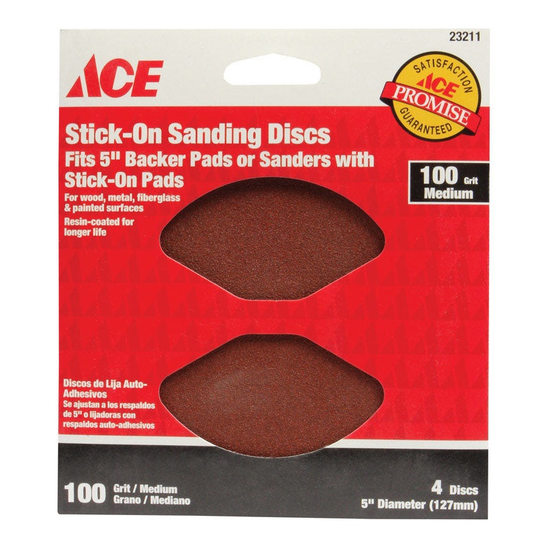 Ace 5 in. Dia. Sanding Disc 100 Grit Medium Adhesive 4 pk