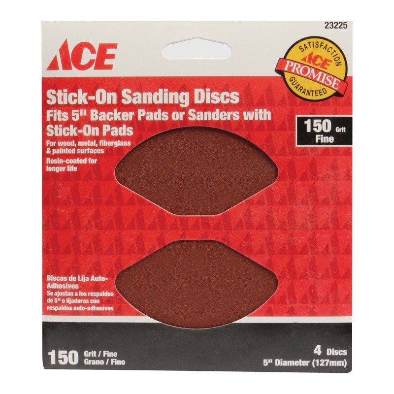Ace 5 in. Dia. Sanding Disc 150 Grit Fine Adhesive 4 pk