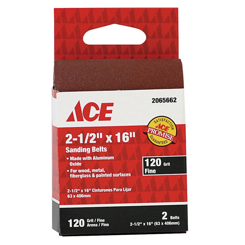 Ace Sanding Belt 2-1/2 in. W x 16 in. L 120 Grit Fine 2 pk