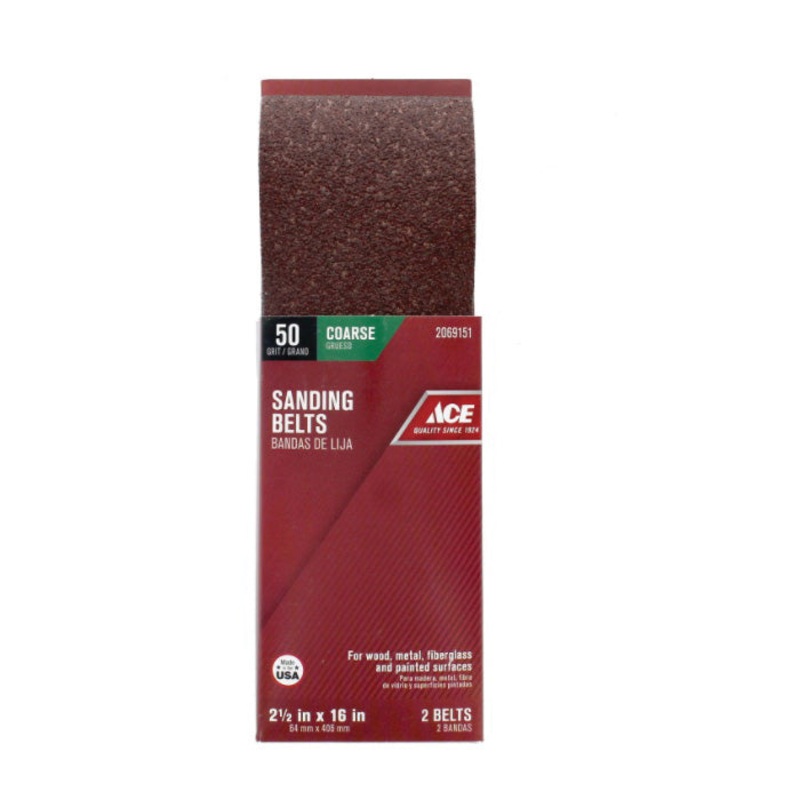 Ace Sanding Belt 2-1/2 in. W x 16 in. L 50 Grit Coarse 2 pk
