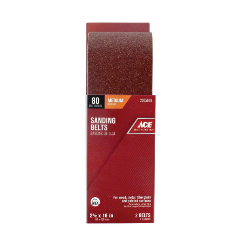 Ace Sanding Belt 2-1/2 in. W x 16 in. L 80 Grit Medium 2 pk
