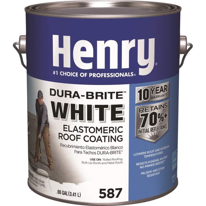 Henry HE587042 Elastomeric Roof Coating, White, 0.9 gal Pail, Cream, White, Pack of 4