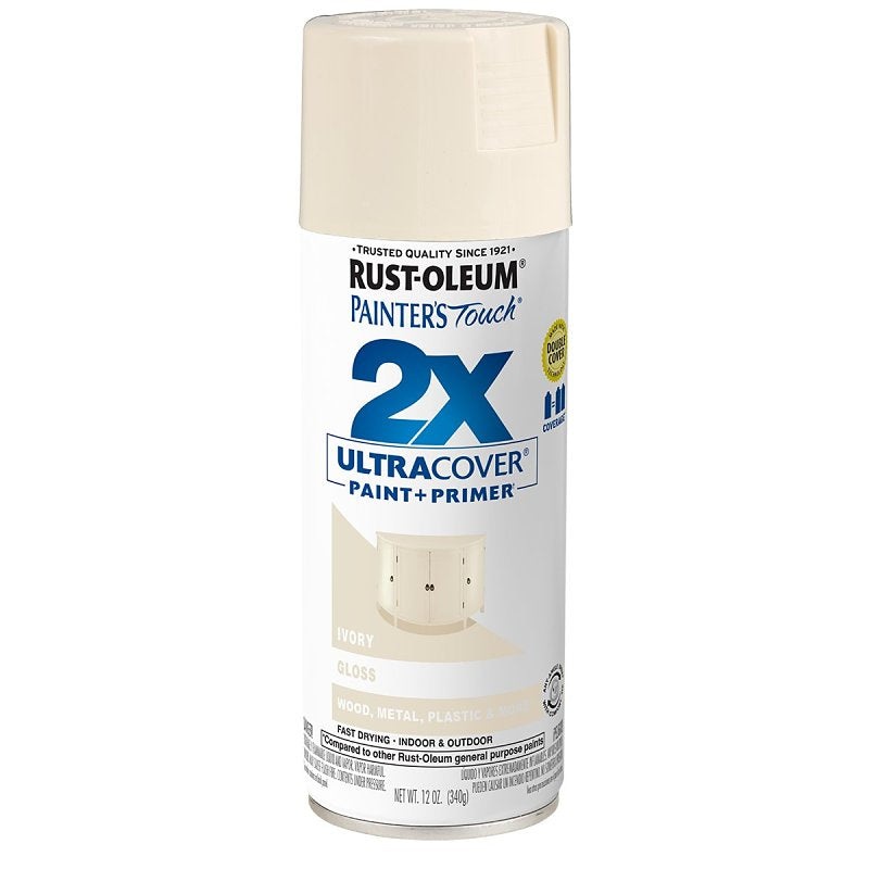 Rust-Oleum Painter’s Touch 2X Ultra Cover 334035 Spray Paint, Gloss, Ivory, 12 oz, Aerosol Can