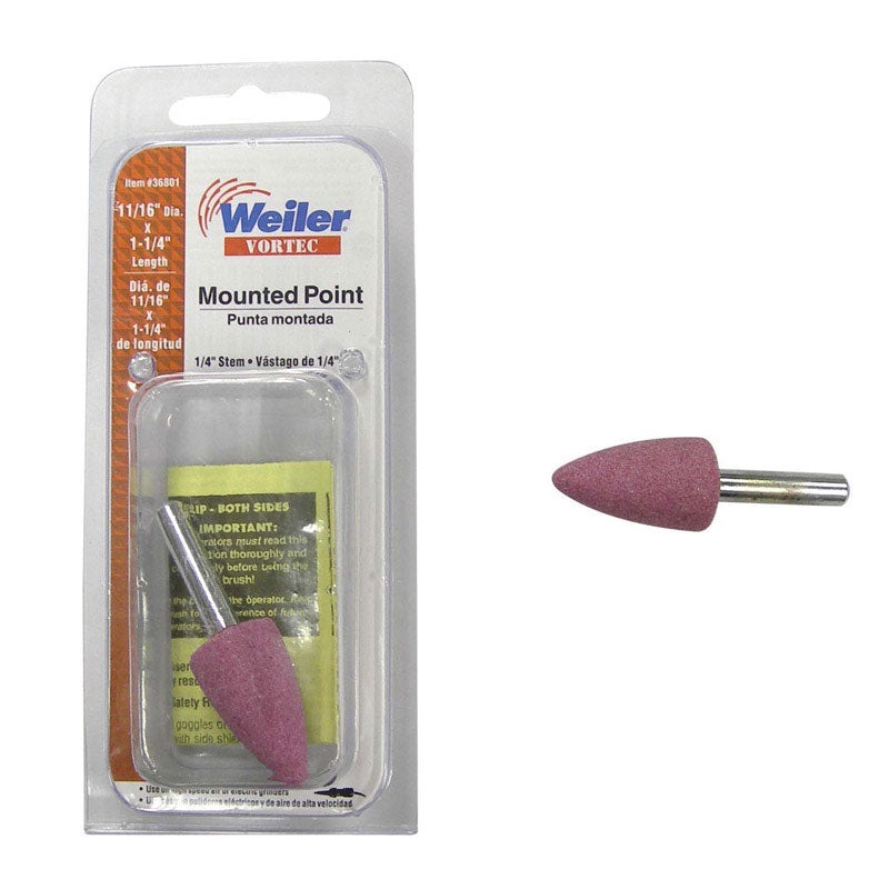 Weiler Vortec 11/16 in. Dia. x 0.25 in. L Aluminum Oxide Stem Mounted Point Cone 48000 rpm 1 pc