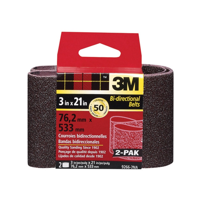 3M Sanding Belt 3 in. W x 21 in. L 50 Grit Coarse 2 pk