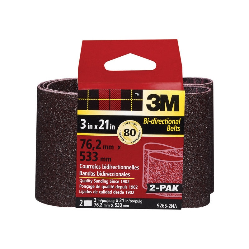 3M Sanding Belt 3 in. W x 21 in. L 80 Grit Medium 2 pk