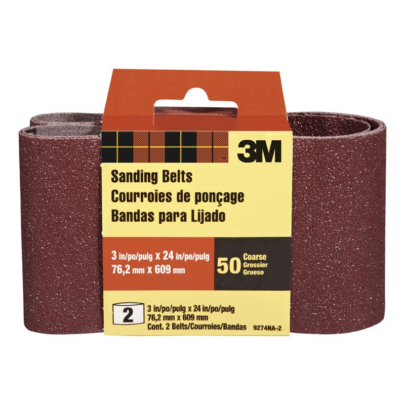 3M Sanding Belt 3 in. W x 24 in. L 50 Grit Coarse 2 pk