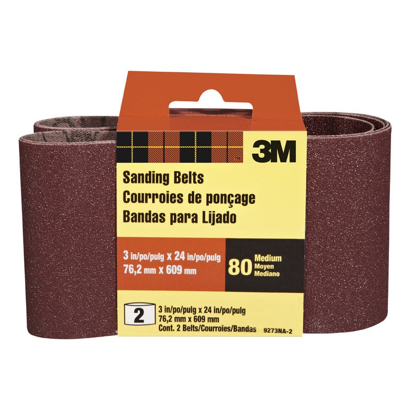3M Sanding Belt 3 in. W x 24 in. L 80 Grit Medium 2 pk