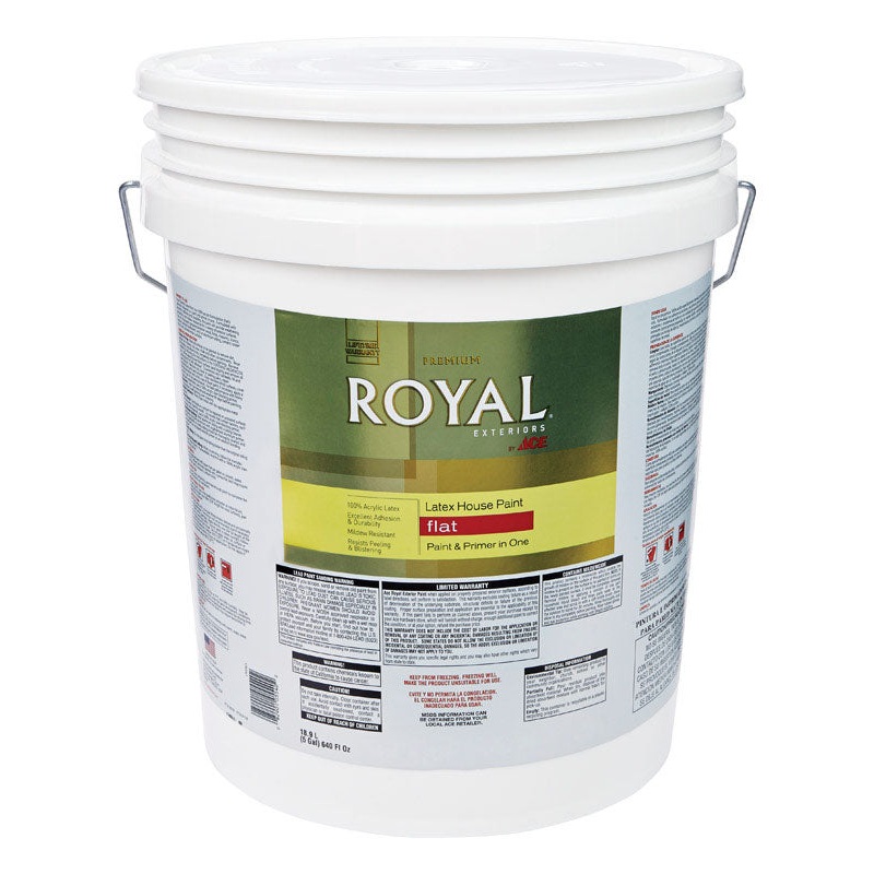 Ace Royal Exterior Acrylic Latex House Paint & Primer Ultra White Flat 5 gal.