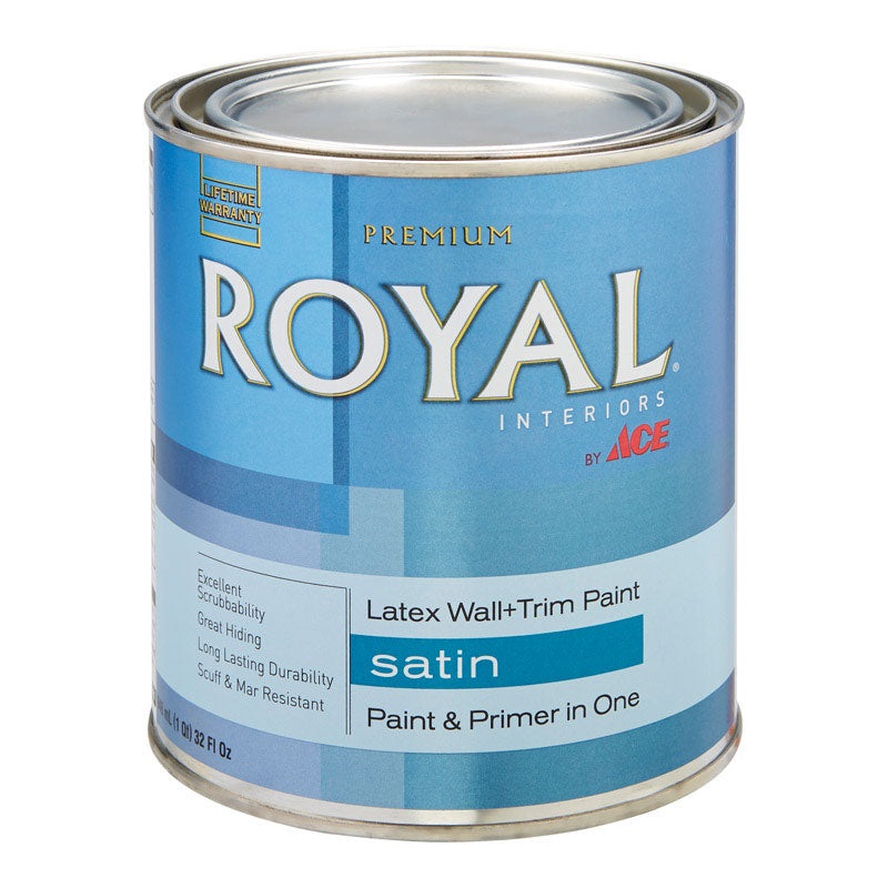 Ace Royal Interior Acrylic Latex Wall & Trim Paint Ultra White Satin 1 qt.