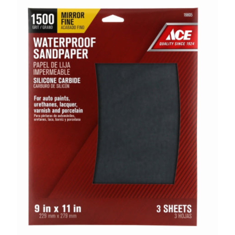 Ace Silicon Carbide Sandpaper 11 in. L 1500 Grit Mirror Fine 3 pk