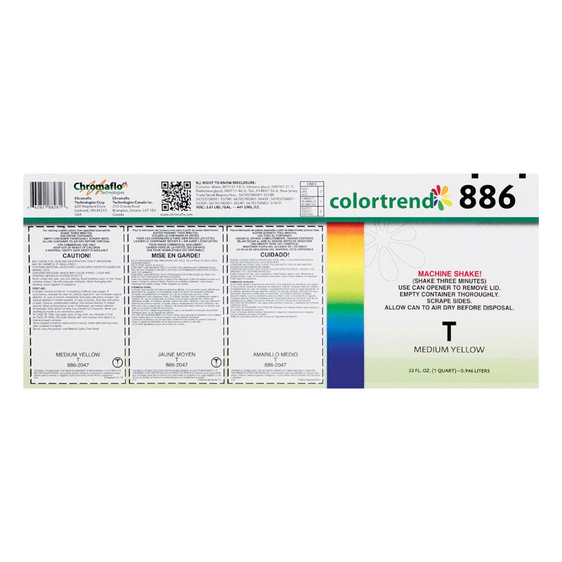 ChromaFlo Colortrend Universal Machine T Medium Yellow Paint Colorant 1 qt.