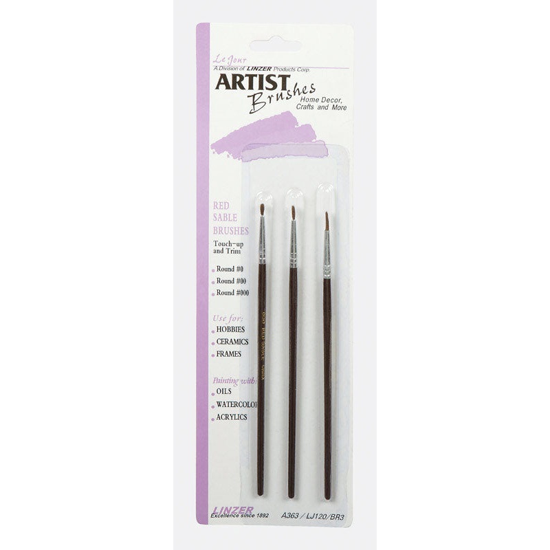 Linzer No. 000, No. 00 and No. 0 W Assorted Red Sable Artist Paint Brush Set