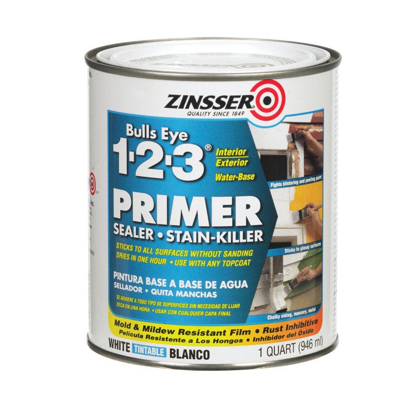 Zinsser Bulls Eye 123 Water-Based Interior and Exterior Primer and Sealer 1 qt. White