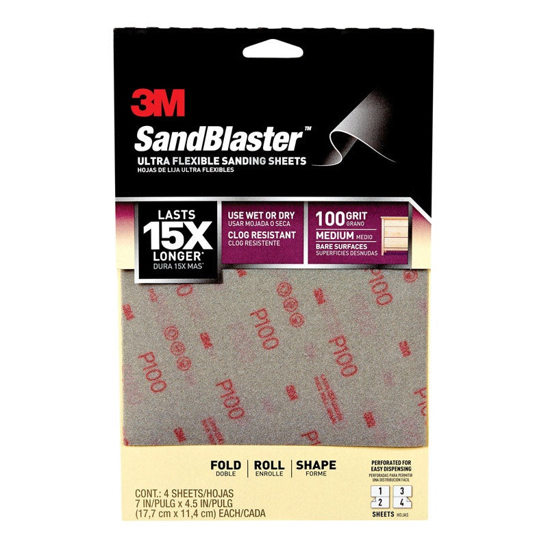 3M Sandblaster Aluminum Oxide Sandpaper 7 in. L 100 Grit Medium 4 pk