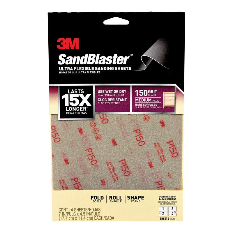 3M Sandblaster Aluminum Oxide Sandpaper 7 in. L 150 Grit Medium 4 pk