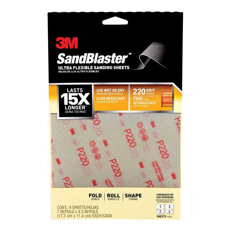 3M Sandblaster Aluminum Oxide Sandpaper 7 in. L 220 Grit Fine 4 pk