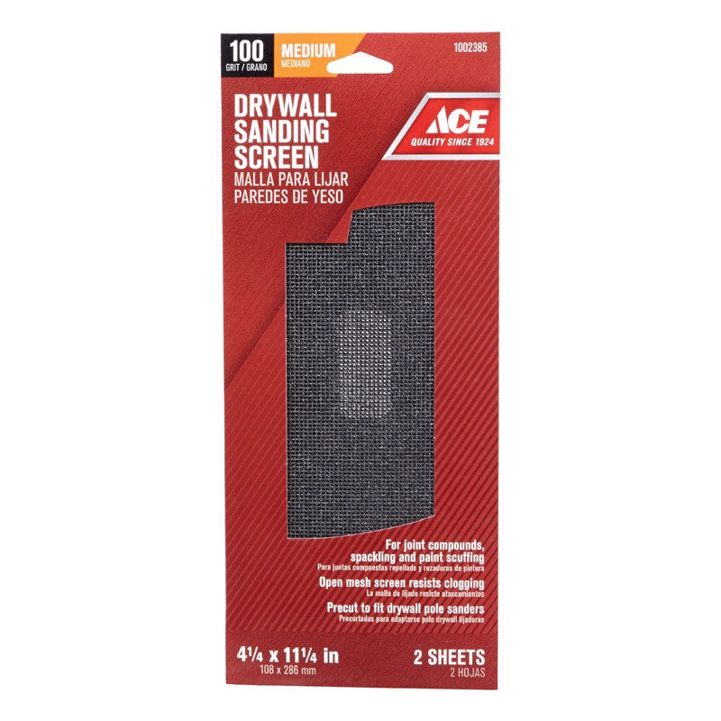 Ace Silicon Carbide Drywall Sanding Screen 11-1/4 in. L 100 Grit Medium 2 pk