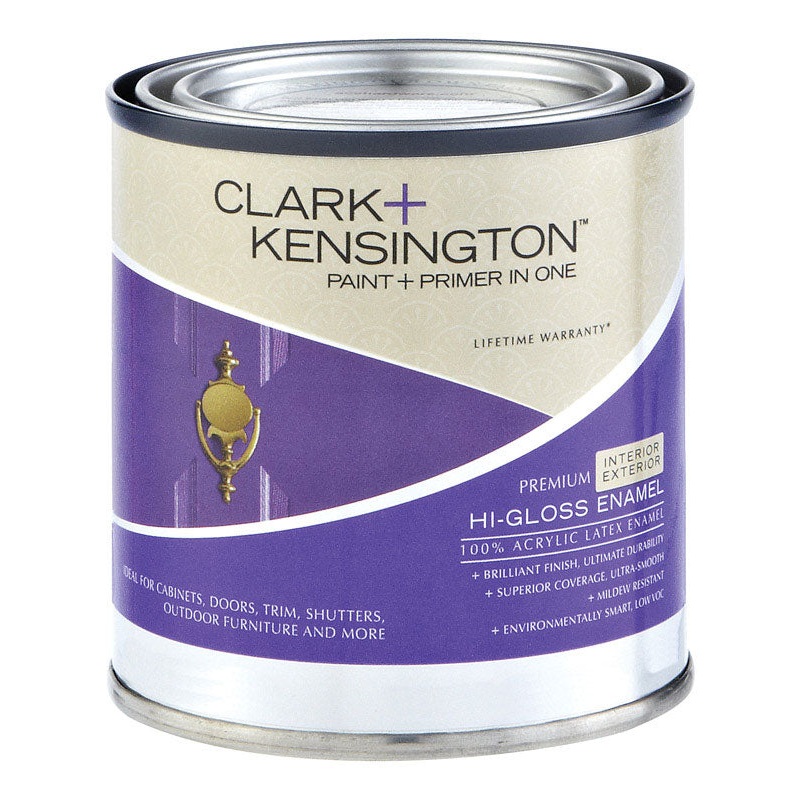 Clark+Kensington Hi-Gloss Interior/Exterior Acrylic Latex Enamel Paint 400g/L Black 1/2 pt.