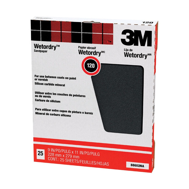 3M Silicon Carbide Sandpaper 11 in. L 120 Grit Fine 1 pc.
