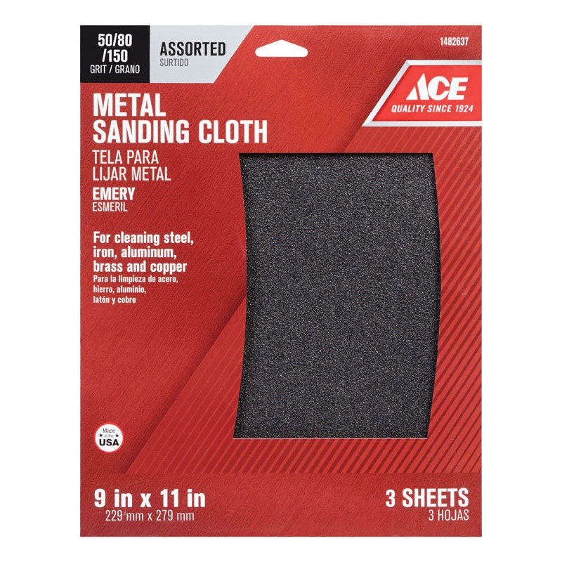 Ace Emory Cloth Sandpaper 11 in. L 50/80/150 Grit Assorted 3 pk