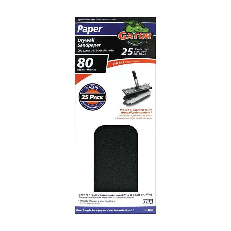 Gator Silicon Carbide Sandpaper 11-1/4 in. L 80 Grit Medium 1 pc.