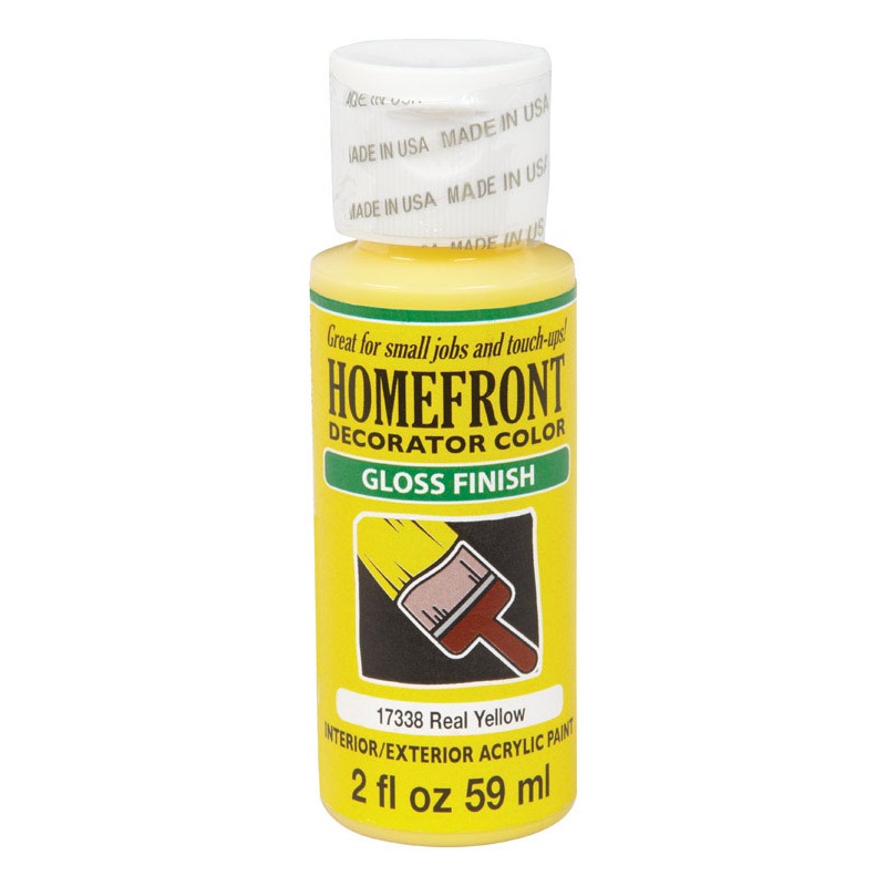 Homefront Decorator Color Interior/Exterior Acrylic Latex Paint Real Yellow Gloss 2 oz.