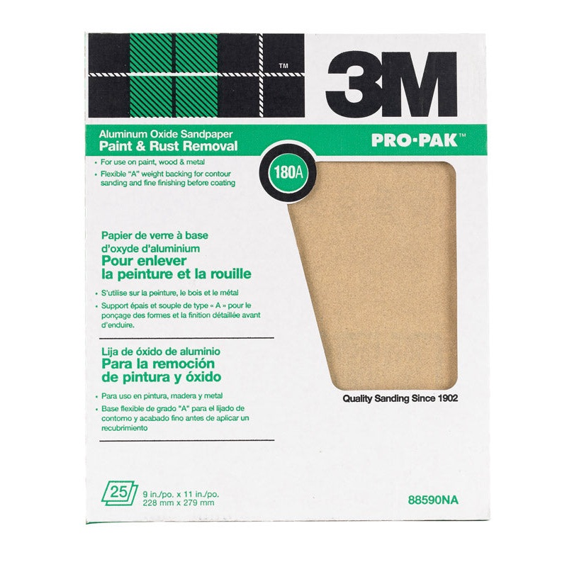 3M Pro-Pak Aluminum Oxide Sandpaper 11 in. L 180 Grit Fine 1 pc.