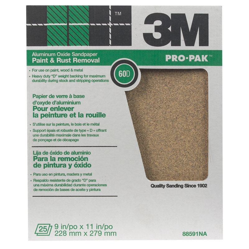 3M Pro-Pak Aluminum Oxide Sandpaper 11 in. L 60 Grit Medium 1 pc.