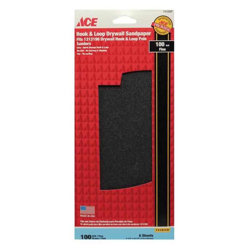 Ace Silicon Carbide Sandpaper 10-1/2 in. L 100 Grit Fine 6 pk