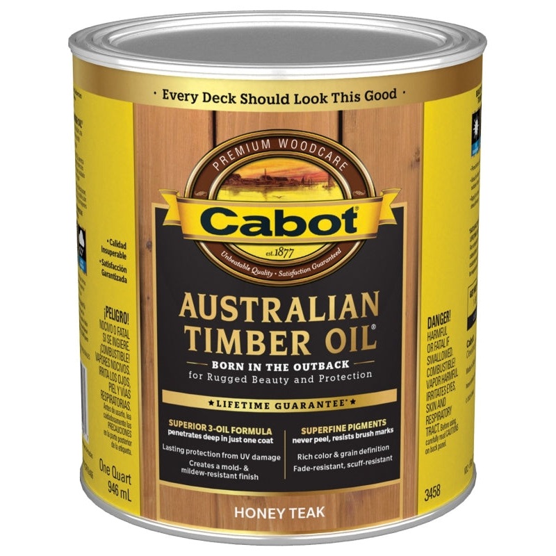Cabot 140.0003458.005 Australian Timber Oil, Honey Teak, 1 qt Can, Liquid