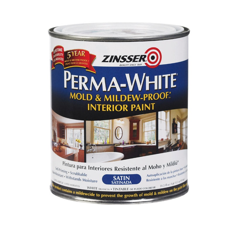 Zinsser Perma-White Interior Acrylic Latex Mold and Mildew-Proof Paint White Satin 1 qt. Whit