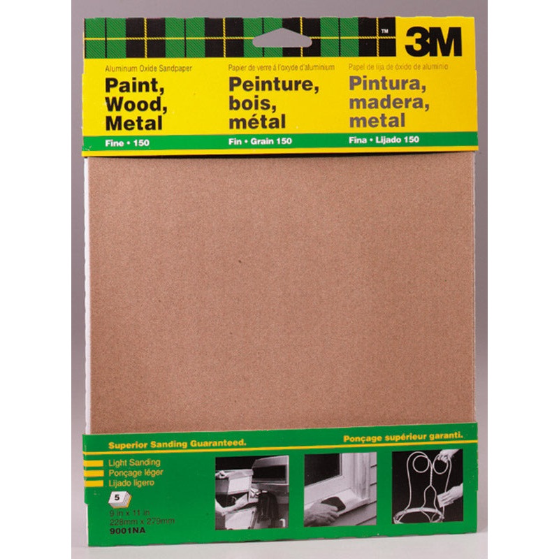 3M Aluminum Oxide Sandpaper 11 in. L 150 Grit Fine 5 pk