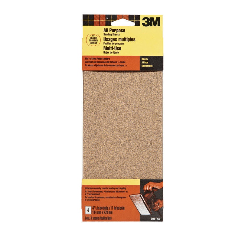 3M Aluminum Oxide Sandpaper 11 in. L 60 Grit Coarse 4 pk