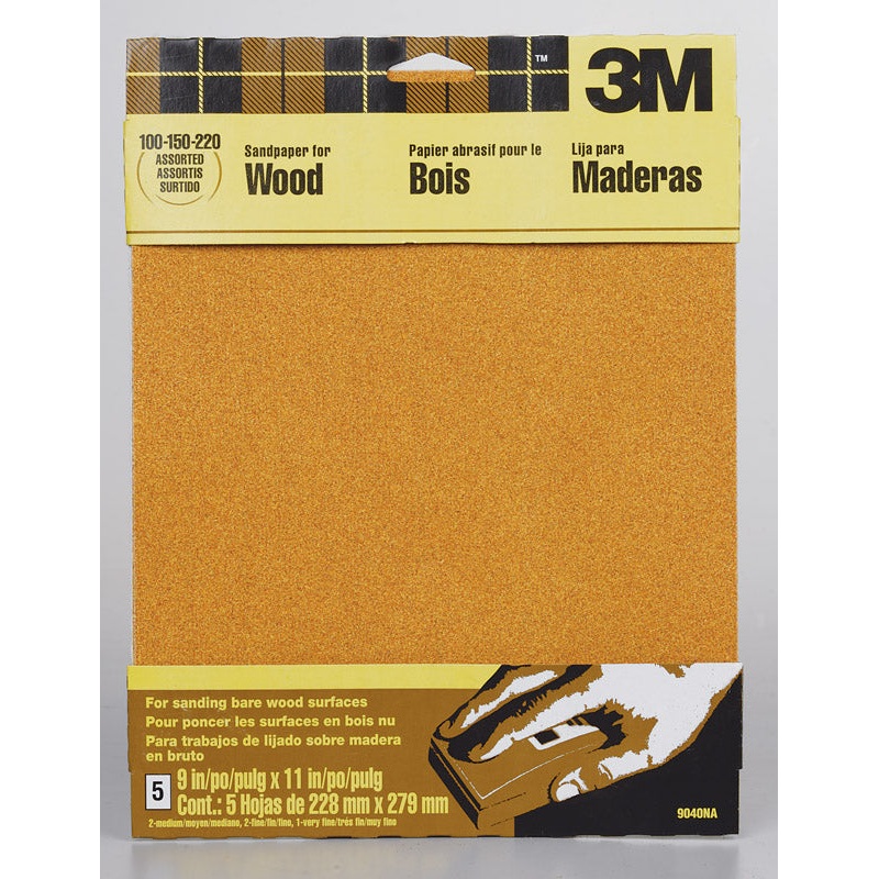 3M Garnet Sandpaper 11 in. L 100/150/220 Grit Assorted 5 pk
