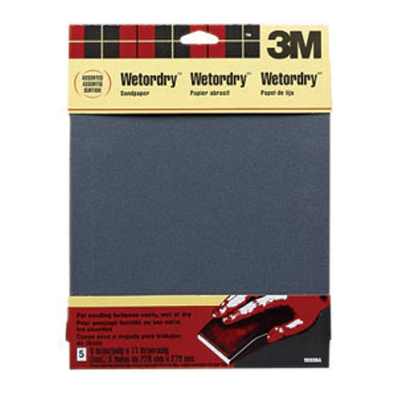 3M Silicon Carbide Sandpaper 11 in. L Assorted 5 pk