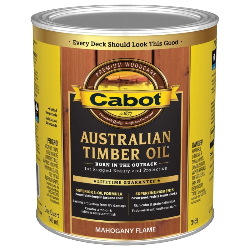 Cabot 140.0003459.005 Australian Timber Oil, Mahogany Flame, Liquid, 1 qt Can