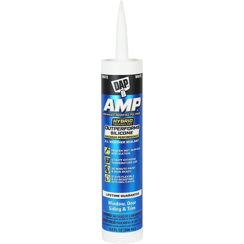 DAP AMP 7079800760 Advanced Sealant Caulk, White, 30 to 60 min Curing, 0 to 140 deg F, 9 oz Cartridge